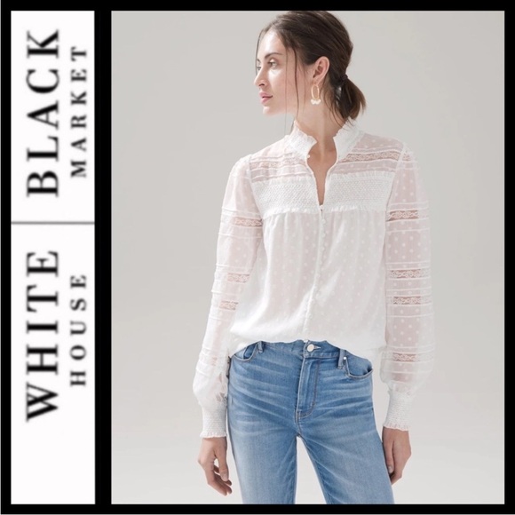 White House Black Market Tops - NWOT WHBM White Mixed Lace Blouse XXSP Delicate Vintage Look